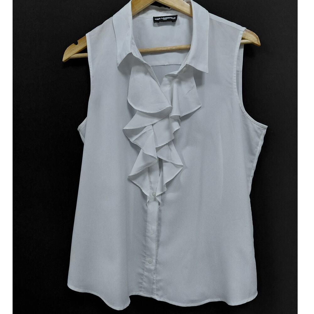 KARL LAGERFELD PARIS Ruffle Blouse Collared Women see measurements